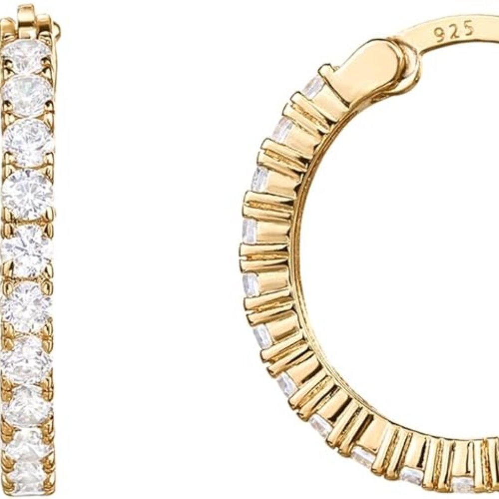 Pavoi 14K Gold Plated 925 Sterling Silver Post Cubic Zirconia Hoop Earrings